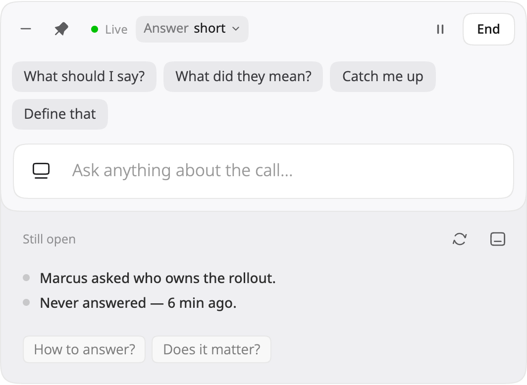 A Smart Card under the Calls panel: a question nobody answered