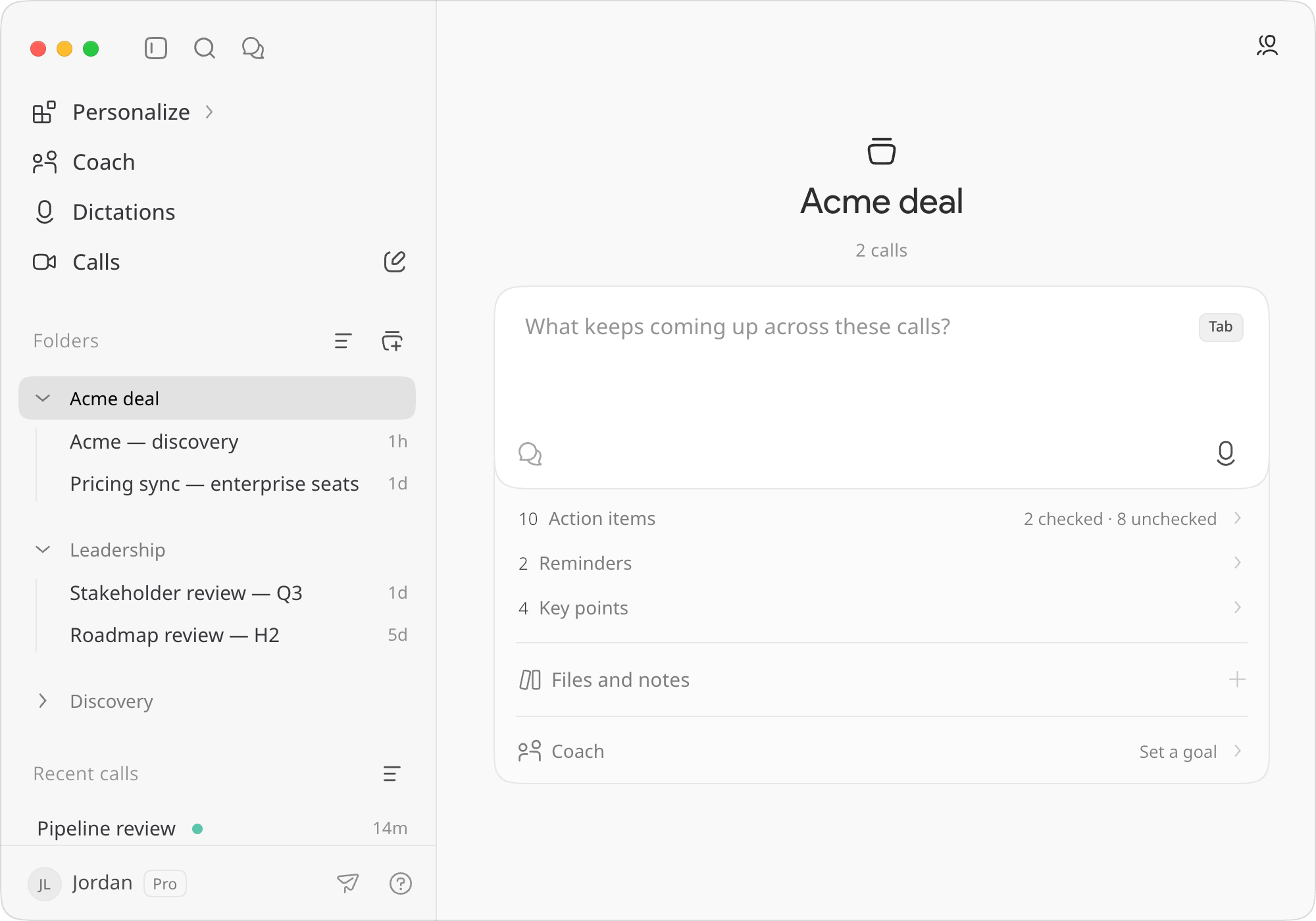 A folder page with its own ask box