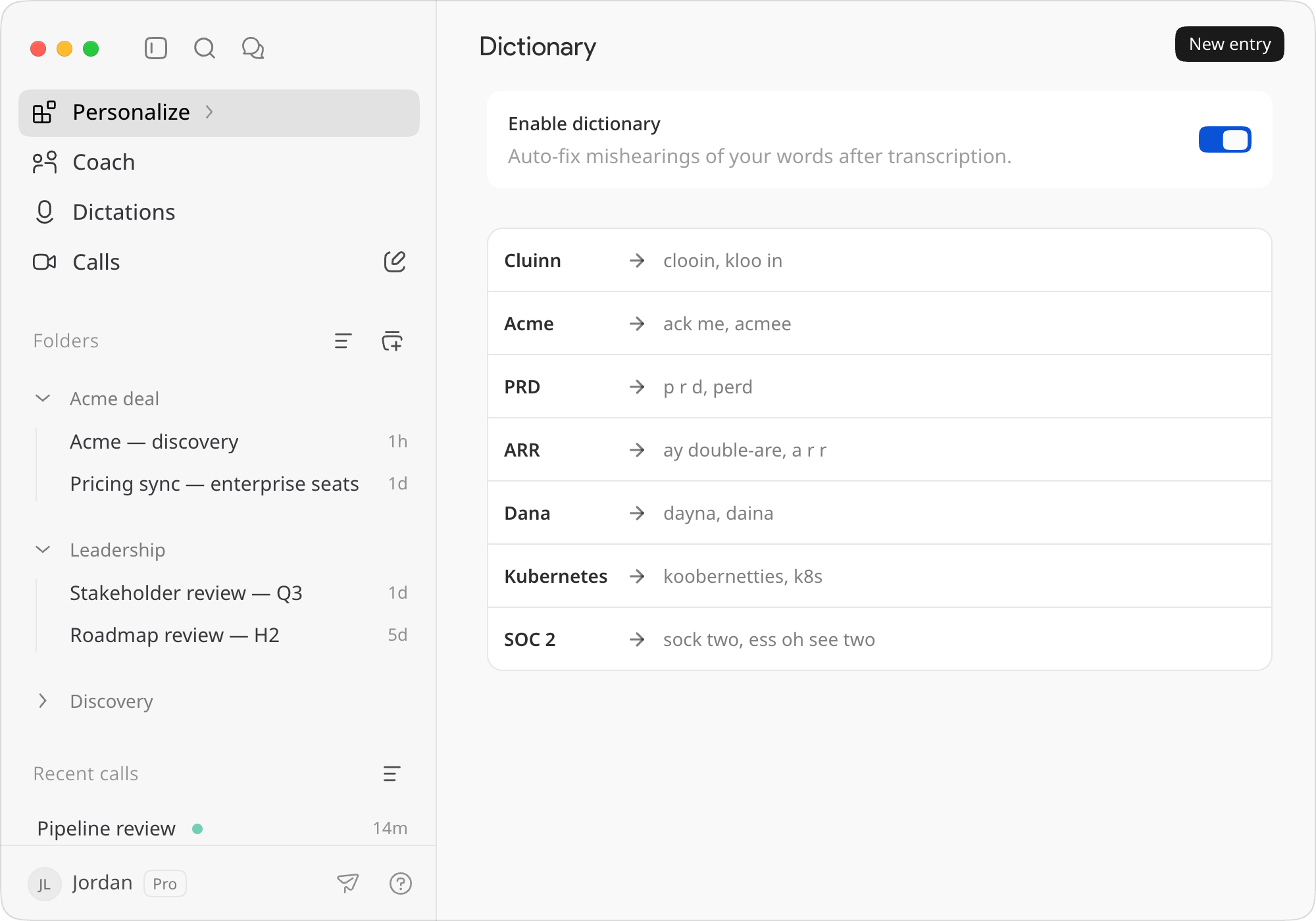 The Dictionary page